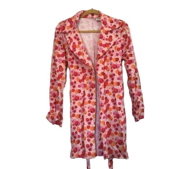 No Boundaries Jackets & Blazers - Lightweight Trench Coat L Barbie Circles Pink Red Orange Black Cute Belt Dots